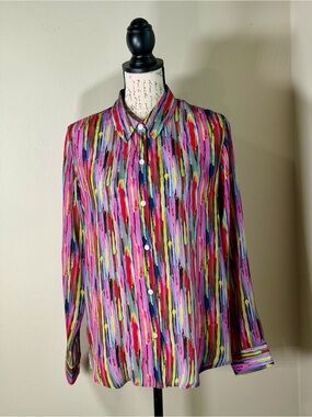 Vibrant Multicolor Brushstroke Button-Front Blouse